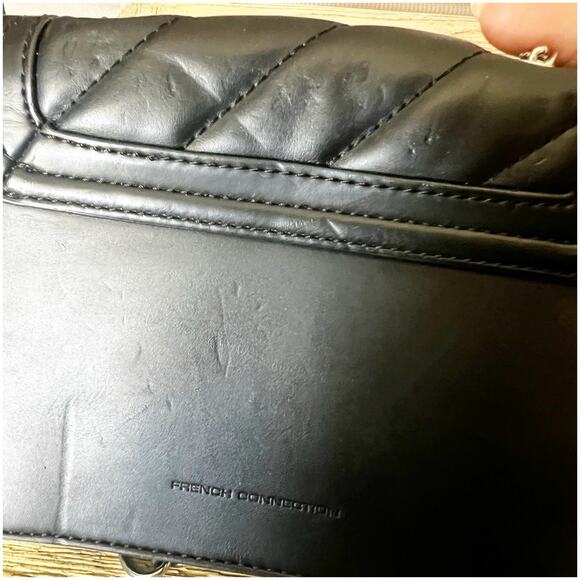 French Connection Quilted Square Shoulder Bag Chain Strap Sm Black Faux Leather - Picture 4 of 9